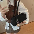 Minimalist black rectangular baguette underarm bag with cute baseball charms - With Pendant / Black