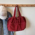 Sac fourre-tout tendance en velours côtelé rouge à grande capacité et fermeture cordon - Rouge Ancorra