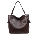 Minimalist large capacity tote bag in dark brown glossy leather with silver studs - Brown