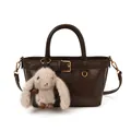Sac à main vintage marron avec pendentif lapin en peluche et garnitures dorées - Sans pendentif / Café