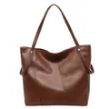 Minimalist brown tote bag in premium PU leather with long handles and rivet details - Brown