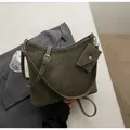 Vintage large dark green tote bag in suede texture with matching small coin pouch - Green