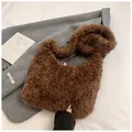 Chic brown plush shoulder bag in faux fur material for autumn and winter outfits - Brown