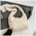 White faux fur tote bag with plush texture and minimalist shoulder strap design - Off White