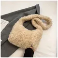 Chic cream white faux fur shoulder bag with soft plush texture for autumn and winter fashion - Khaki
