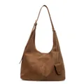 Classic brown leather hobo shoulder bag with crescent silhouette and adjustable strap - Brown