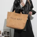 Chic camel faux suede large tote bag with rivet TOTE BAG lettering for stylish women - Brown