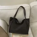 Minimalist large-capacity tote bag in dark brown faux leather for daily commuting - Brown