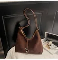 Minimalist dark brown faux suede tote bag with stylish long knotted shoulder straps - Coffee (No Pendant)
