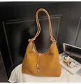 Brown suede hobo tote bag in caramel finish with stylish metal ring and knot detail - Khaki (Without Charm)