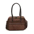 Retro brown nubuck leather shoulder bag with large capacity and dark trim - Brown