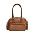 Brown suede shoulder bag with multi-zipper pockets and large capacity design - Brown