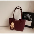 Vintage burgundy tote bag in soft suede leather with dual straps and cute bear charm - Without Pendant / Burgundy