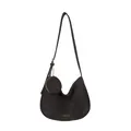 Franse vintage hobo tas van donkerbruin suède met verstelbare riem en kleine muntzakje - koffiekleur