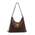 Sac cabas en similicuir marron foncé avec bretelles amovibles et plaque logo métal - Marron