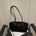 Bolso tote retro de ante negro con placa metálica dorada y correas de cuero - Negro sin Colgante