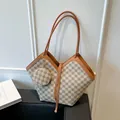 Sac cabas à motif damier gris et marron avec son mini porte-monnaie assorti - Kaki