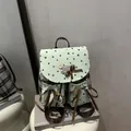 Vintage-Rucksack in Minzgrün und Karo mit Spitzenschleife und Sternenaufdruck - Grün