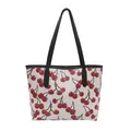 Bolso tote para mujer en blanco roto con estampado de cerezas y asas negras, otoño 2025 - Blanco