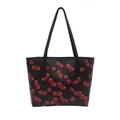 Bolso tote negro con estampado de cerezas rojas y asas largas para mujer en otoño - Negro
