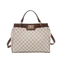 Women's plaid patchwork crossbody bag with brown chain pattern and gold hardware lock - White