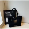 Borsa tote nera minimalista in pelle mista con dettagli intrecciati per tutti i giorni - Nero