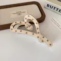 Large cream heart hair claw clip with red cherry pattern for elegant high ponytail - Cream Cherry