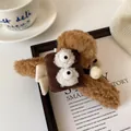 Cute brown plush hair claw clip with big eyes and warm lamb wool texture for women - Coffee Big Eyes Hair Claw