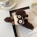Cute plush brown toast hair claw clip for women featuring funny big eyes design - Dark Brown Big Eyes Hair Claw
