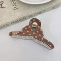 Pinza para el pelo con lazo marrón moka y lunares blancos con muelle dorado fino - Café Oscuro Mota Pinza de Lazo