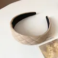 Beige faux leather headband with quilted diamond pattern and wide anti-slip inner lining - Khaki