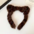 Bruine kattenoren haarband van zacht pluche voor dames als modieus herfst accessoire - Donkere Luipaardprint Kattenoor Hoofdband