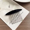 Minimalist black acetate hair comb with nine silver metal teeth for elegant styling - Black
