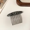 Elegant 10-tooth hair comb with black and white acetate top and France Handmade text - Black and White Leopard Print