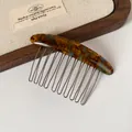 Handmade tortoise shell hair comb with metal teeth for voluminous hairstyles - Blue Brown Oval Hair Comb