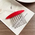 Elegant red acetate hair side comb with 10 silver metal teeth for French style updo - Red