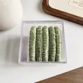 Set of 5 olive green satin silk scrunchies with fine pleats in a transparent acrylic box - Green