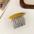 Handmade yellow acetate hair side comb with silver metal teeth for elegant French styling - Yellow Comb