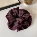 Elegant dark red and grey plaid scrunchie with a soft double-layered fluffy texture - Red Plaid