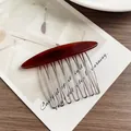 Minimalist dark brown resin hair comb with silver metal teeth for elegant hairstyles - Dark Coffee