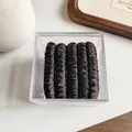Set of 5 dark brown satin silk scrunchies with elegant pleats in a clear acrylic box - Dark Brown