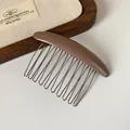 French style brown curved hair side comb with 11 metal teeth for chic hairstyling - Grey Coffee Oval Hair Comb