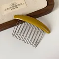Minimalist ginger yellow resin hair comb with silver metal teeth for elegant styling - Ginger Yellow Oval Hair Comb