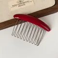 Handmade red resin hair comb with silver metal teeth for elegant voluminous hairstyles - Wine Red Oval Hair Comb