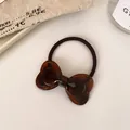 Vintage amber resin double-layer bow hair tie with dark brown elastic band hair ring - Dark Brown