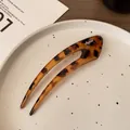Tortoiseshell acetate U-shaped hair fork with gold Ayumi logo on leopard print finish - Dark Coffee U-Shaped Hair Fork