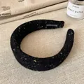 Thick black sequins wool headband with handmade label and elegant gold silk texture - Black Sequin
