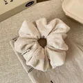 Plush cream white oversized faux fur hair scrunchie with AY jewelry fabric label - White