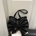 Sac à bandoulière noir élégant avec un grand nœud stylé en cuir PU de qualité - Noir