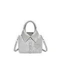 Kreative silberne Handtasche in Hemdform mit Kragen- und Knopfdetails für Frauen - Silber